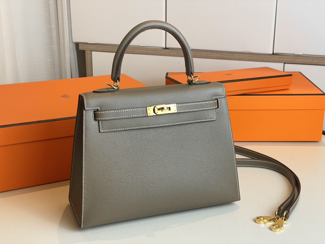 Hermes Kelly Handbags Crossbody & Shoulder Bags Elephant Grey Gold Hardware Epsom