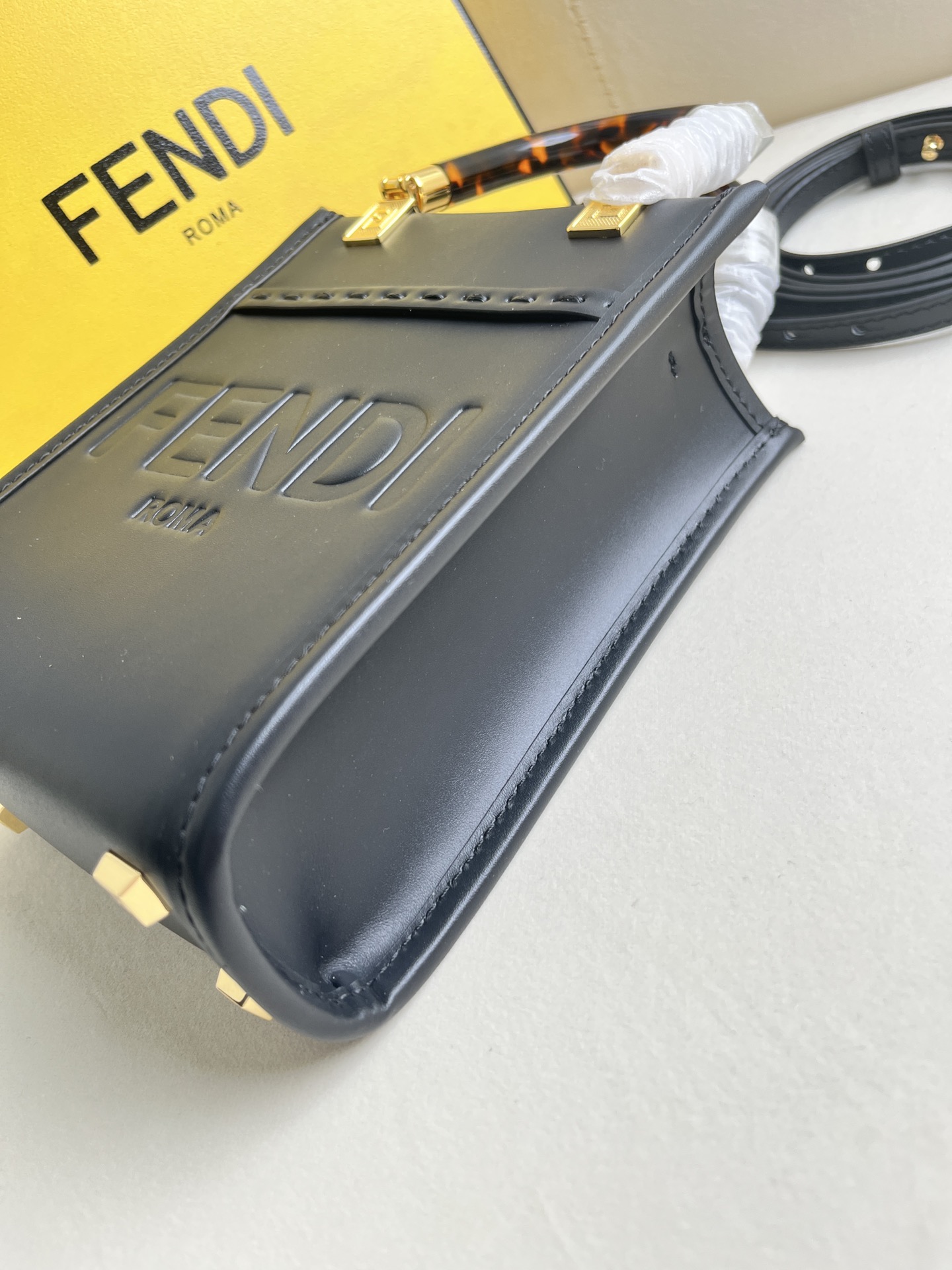 Fendi Sunshine Mini Tote Bag - Black Leather with Tortoiseshell Handles 5 i1681223410 3300 3
