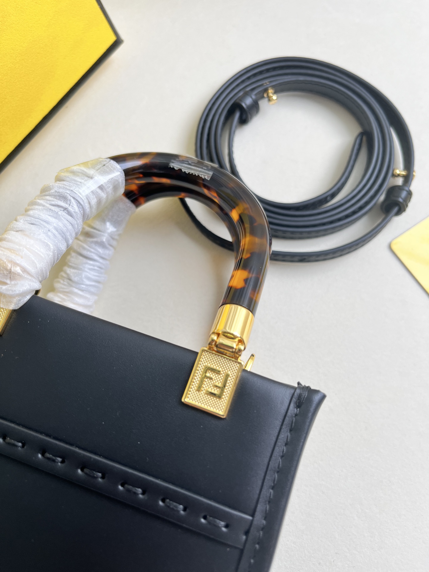 Fendi Sunshine Mini Tote Bag - Black Leather with Tortoiseshell Handles 7 i1681223410 3417 5