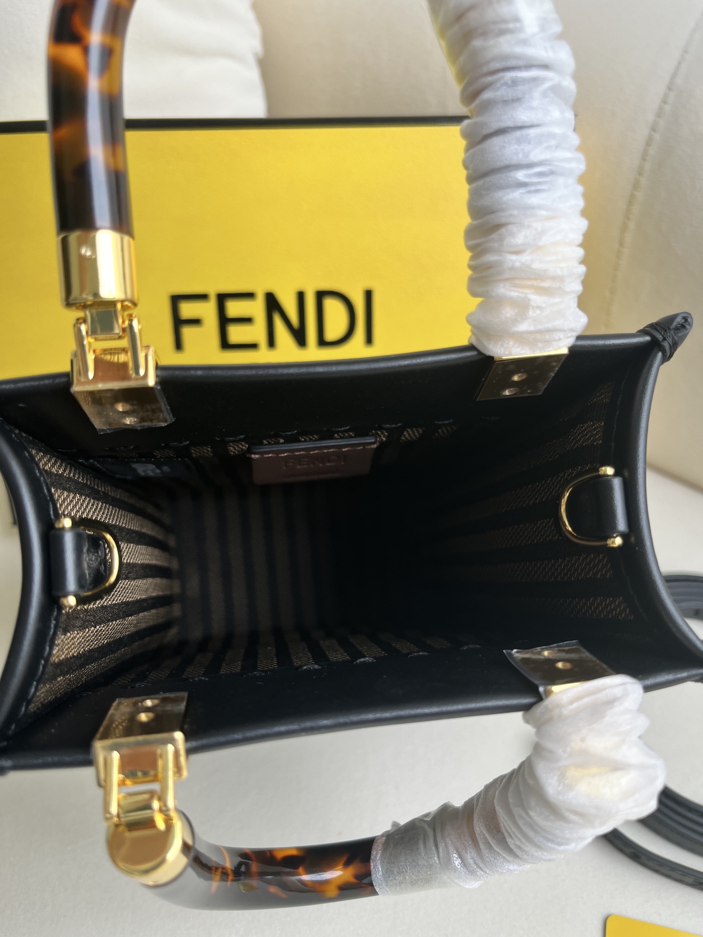 Fendi Sunshine Mini Tote Bag - Black Leather with Tortoiseshell Handles 9 i1681223410 7804 7