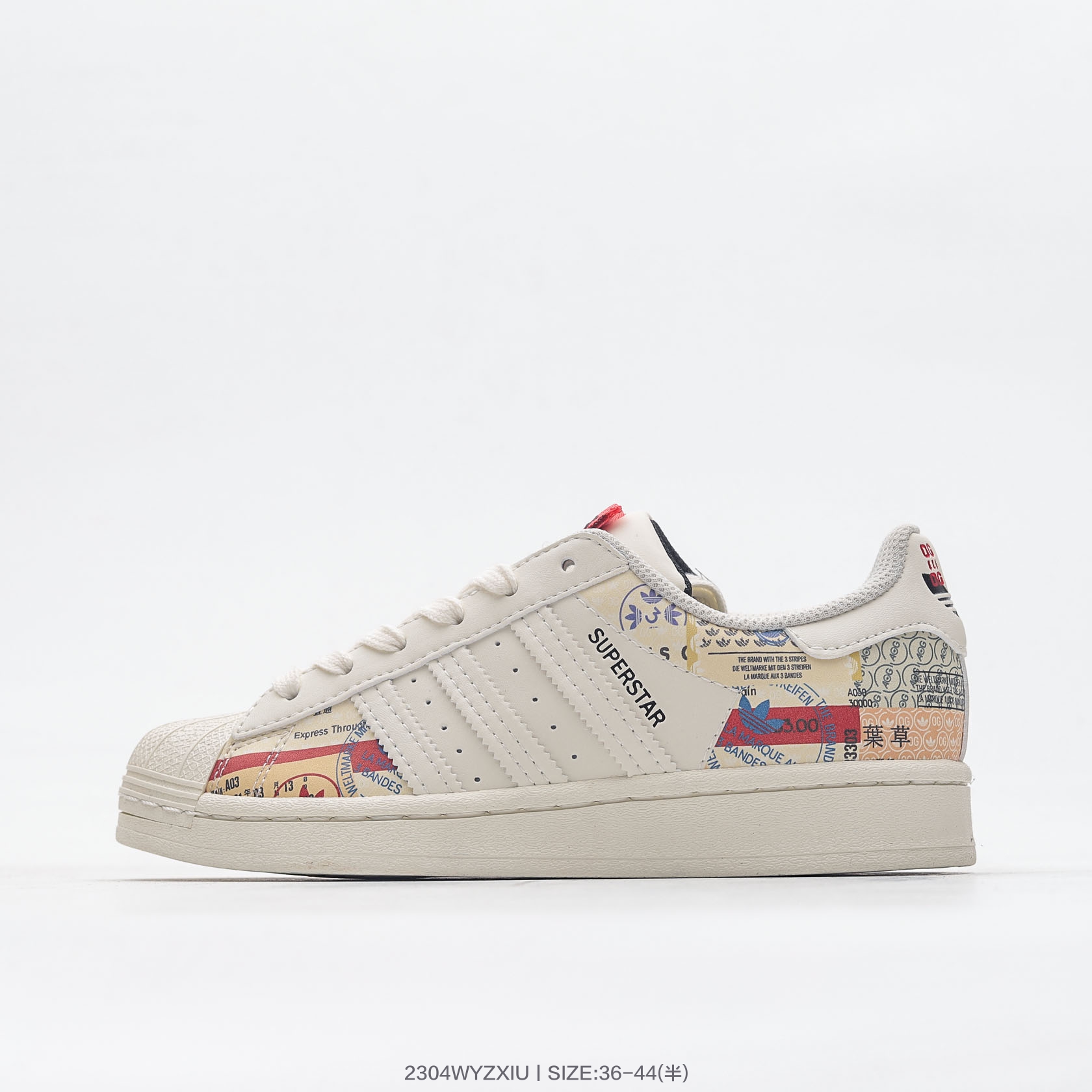 GY9022🅱️阿迪达斯Adidas三叶草 Originals Superstar"Sail Pictorial"经典贝壳头系列低帮百搭休闲运动板鞋“皮革米白红涂鸦画报” 编号:2304WYZXIU