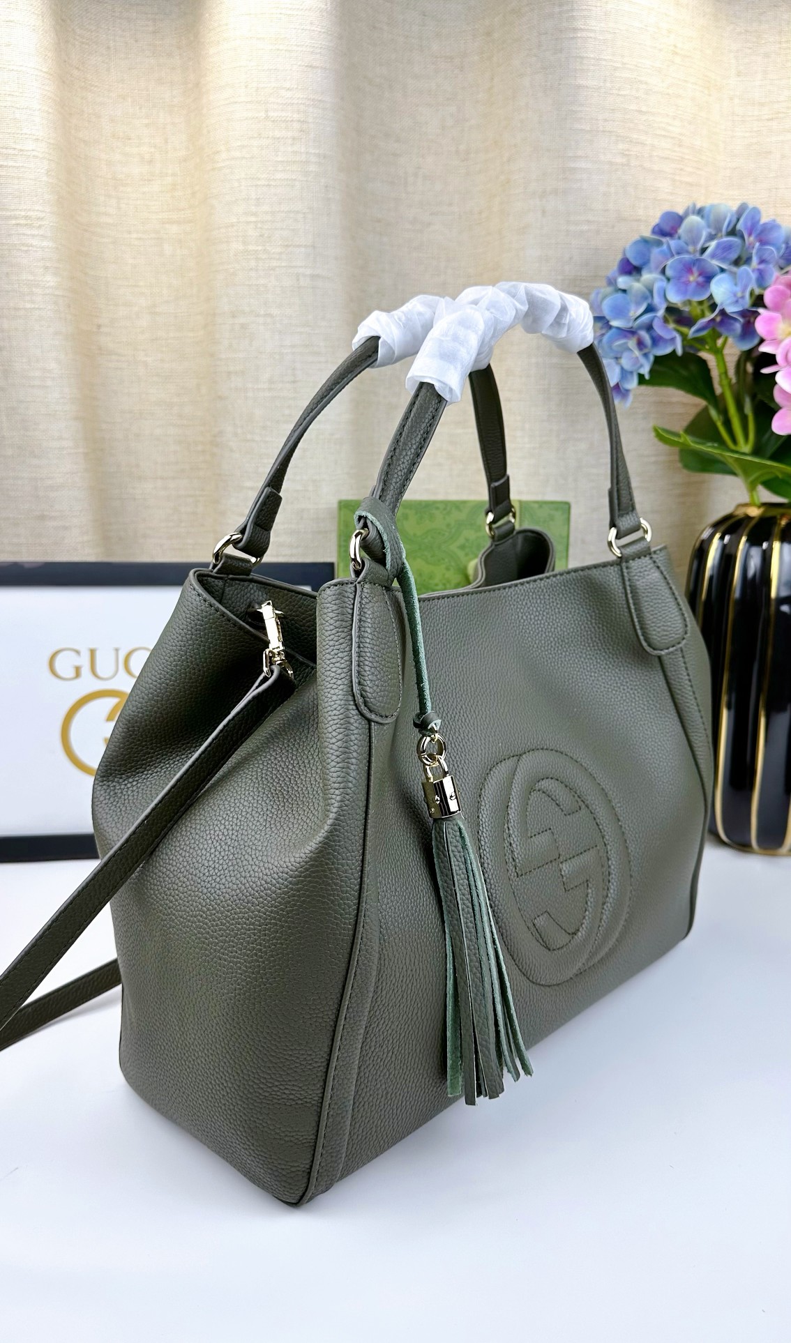 410 G家 经典款式 手提斜挎バッグ 墨绿色 35x29x16cm