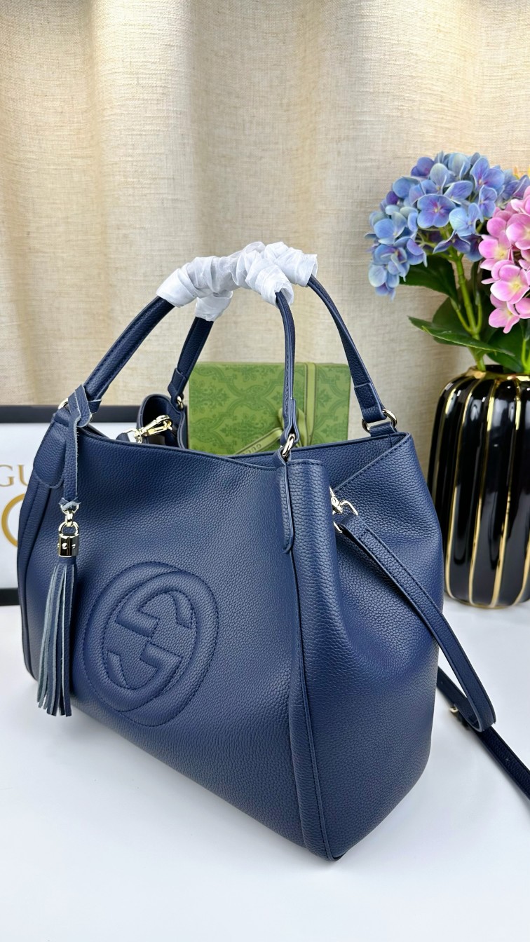 G家 经典款式手提斜挎两用手袋 深蓝色 休闲时尚
