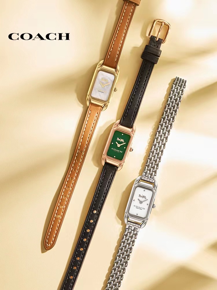 Coach Reloj Vendedores en línea
 Marrón Oro retro Piel de vaca Cuero Colección otoño – invierno Vintage Correas ternera