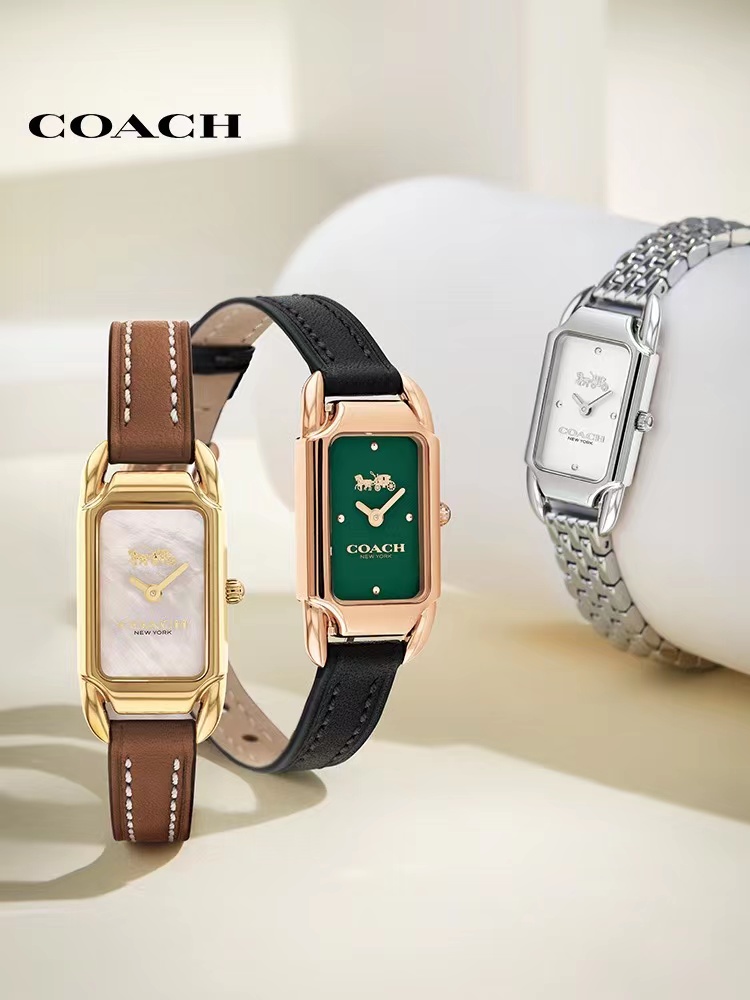 Coach Reloj Marrón Oro retro Piel de vaca Cuero Colección otoño – invierno Vintage Correas ternera