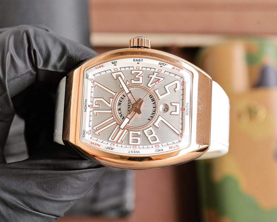 Franck Muller Vanguard V45 SC DT rose gold case, white dial, white strap 45mm Men's Automatic