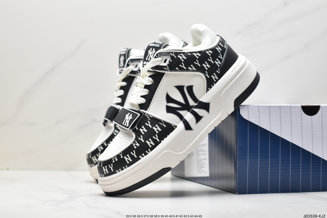 Liancheng NY American Rugby Yankees MLB Chunky Liner New York Yankees senior shoes series low-top daddy style lightweight heightened thick-soled all-match casual sports jogging shoes ”leather white and black NY print” 3ASXCDN3N