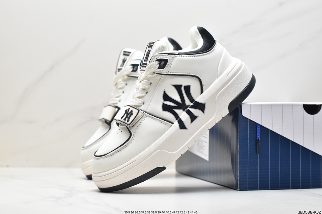 Liancheng NY American Rugby Yankees MLB Chunky Liner New York Yankees senior shoes series low-top daddy style lightweight heightened thick-soled all-match casual sports jogging shoes ”leather white and black NY print” 3ASXCDN3N