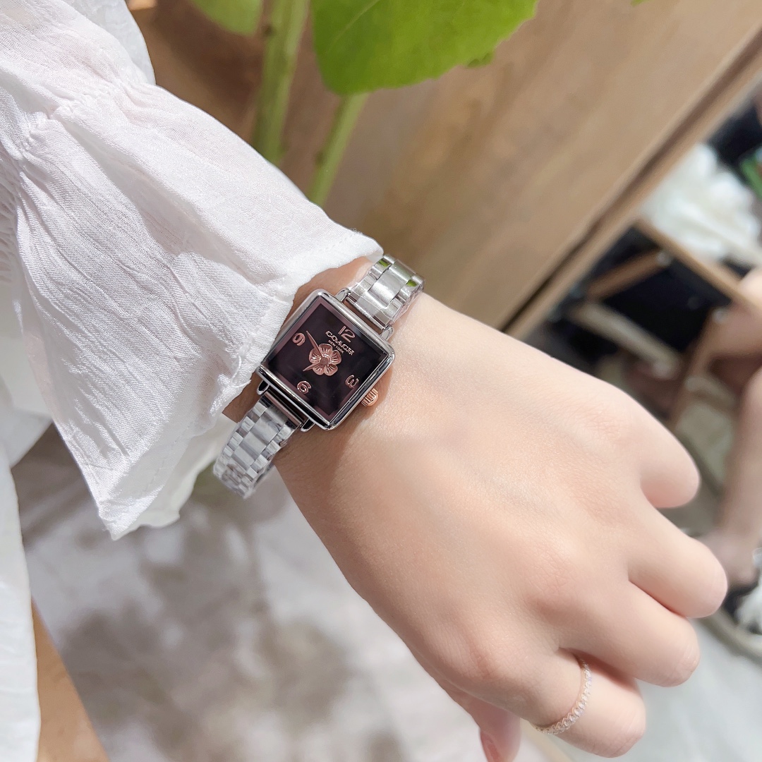 CASS-Series Tea Rose Platter Watch with Gold-Plated Steel Shell & Stone Core - 图片 6