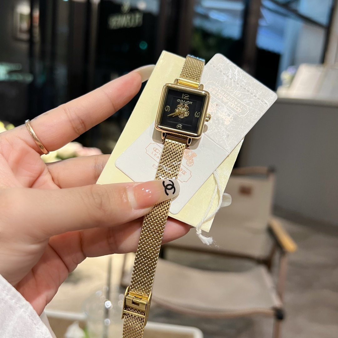 Elegant Fashion Net Coach Tea Rose Platter Watch with Stone Core. - 图片 2