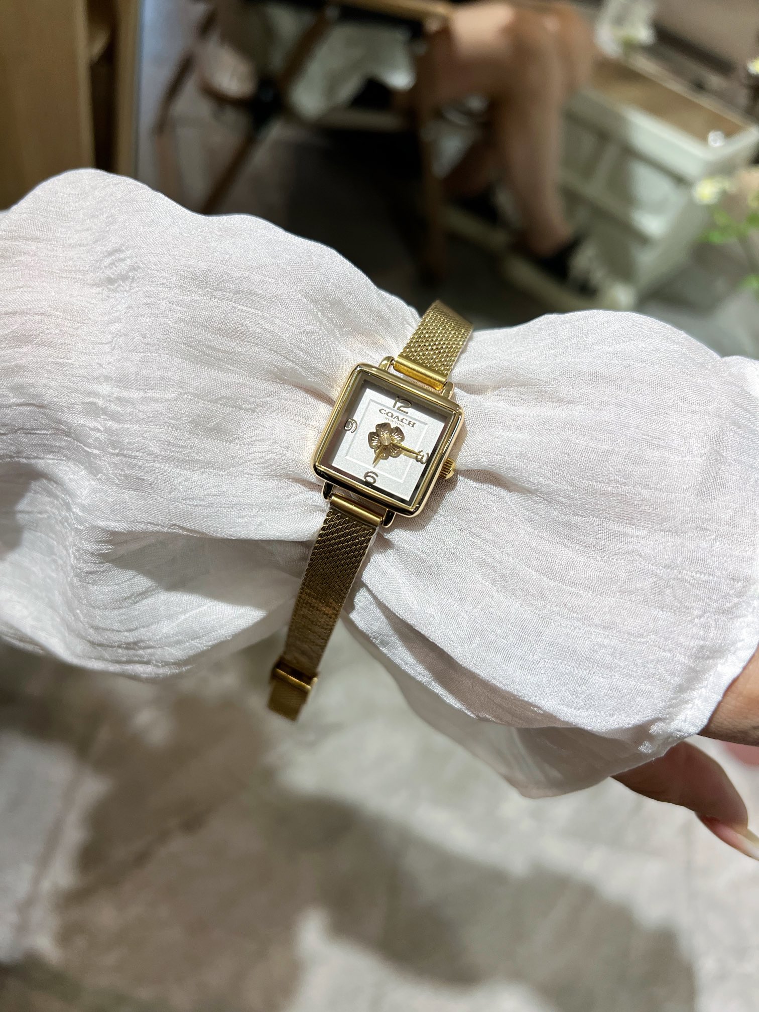 Elegant Fashion Net Coach Tea Rose Platter Watch with Stone Core. - 图片 6