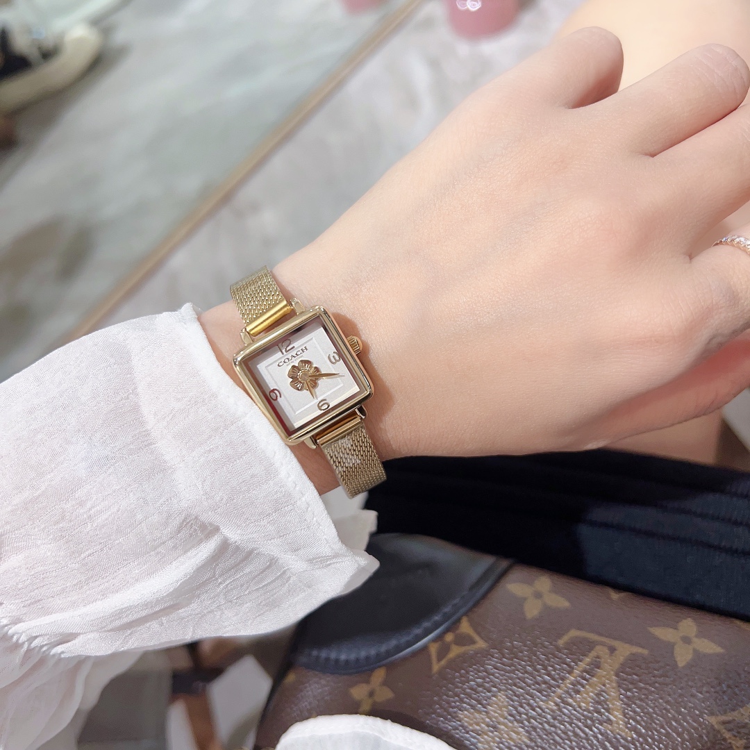 Elegant Fashion Net Coach Tea Rose Platter Watch with Stone Core. - 图片 8
