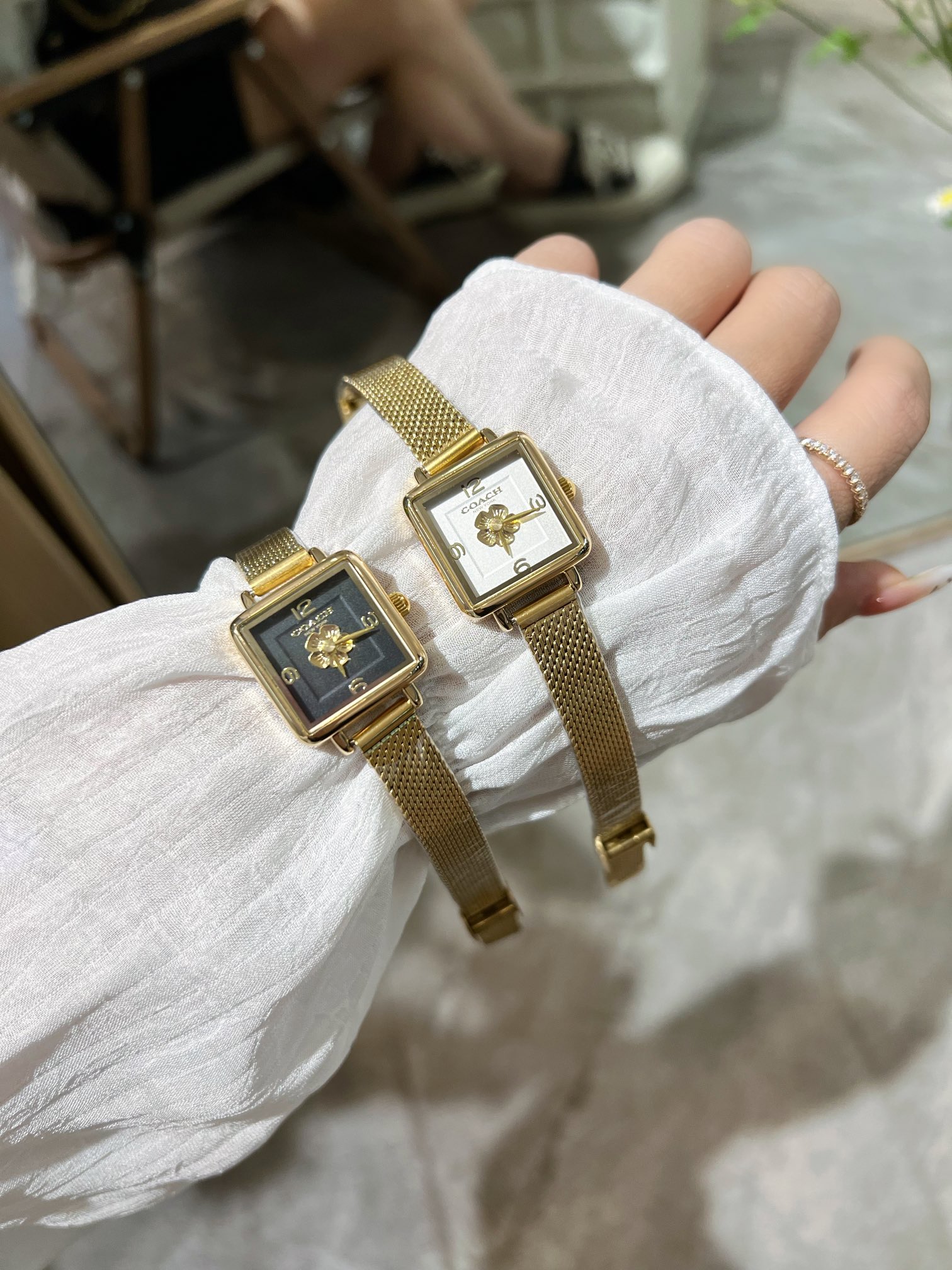 Elegant Fashion Net Coach Tea Rose Platter Watch with Stone Core. - 图片 7