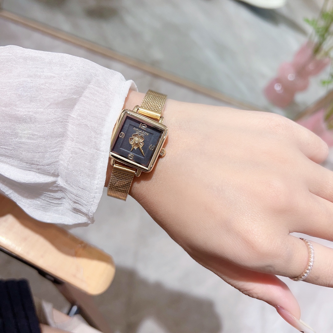 Elegant Fashion Net Coach Tea Rose Platter Watch with Stone Core. - 图片 9