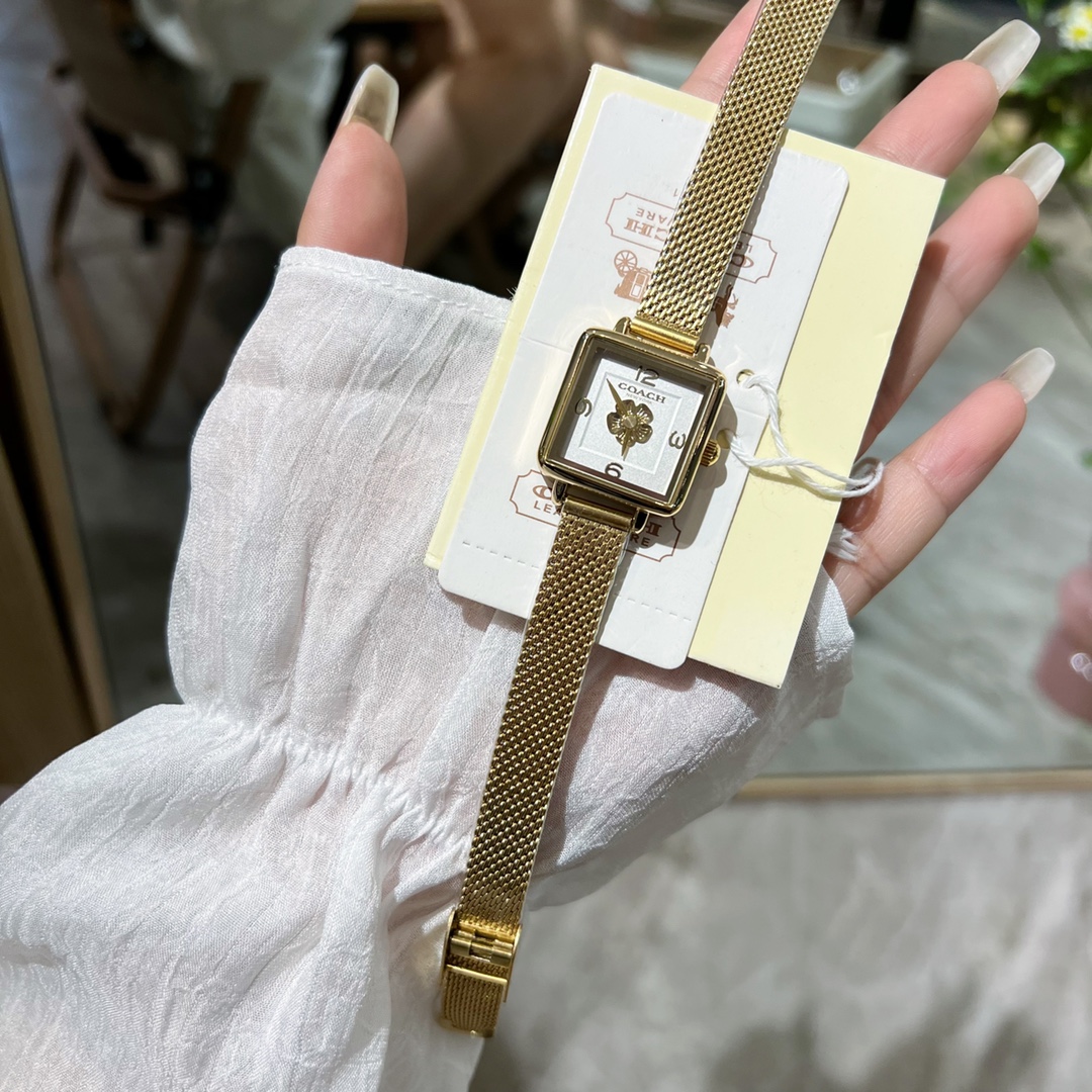 Elegant Fashion Net Coach Tea Rose Platter Watch with Stone Core. - 图片 3