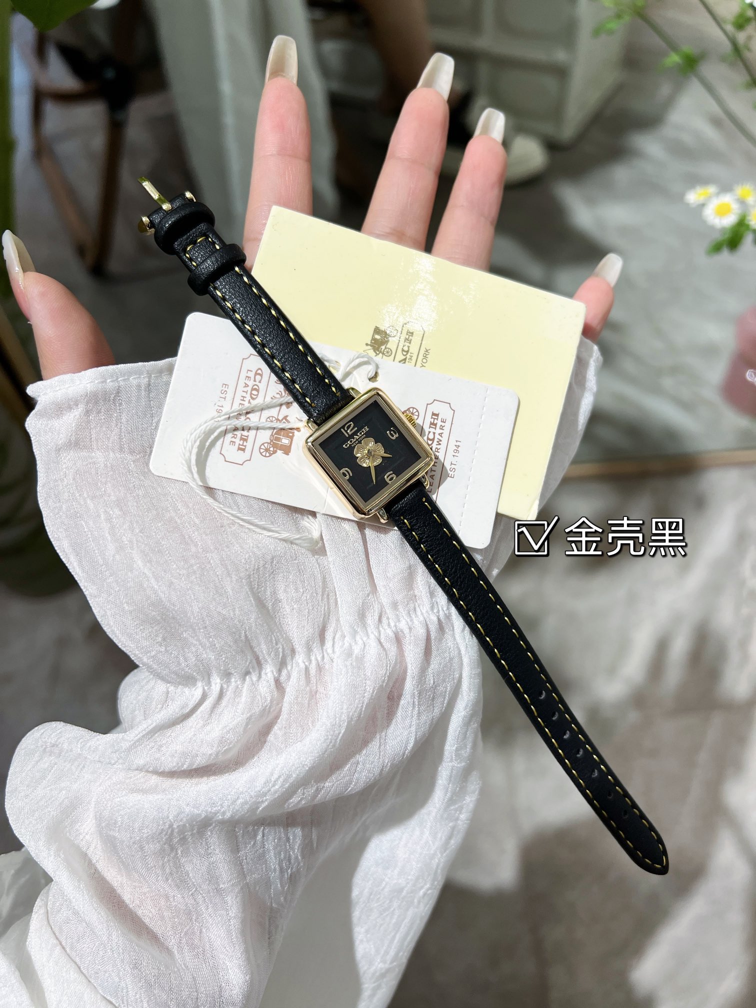 CASS Series Tea Rose Platter Watch with Gold-Plated Steel Shell and Stone Core. - 图片 1