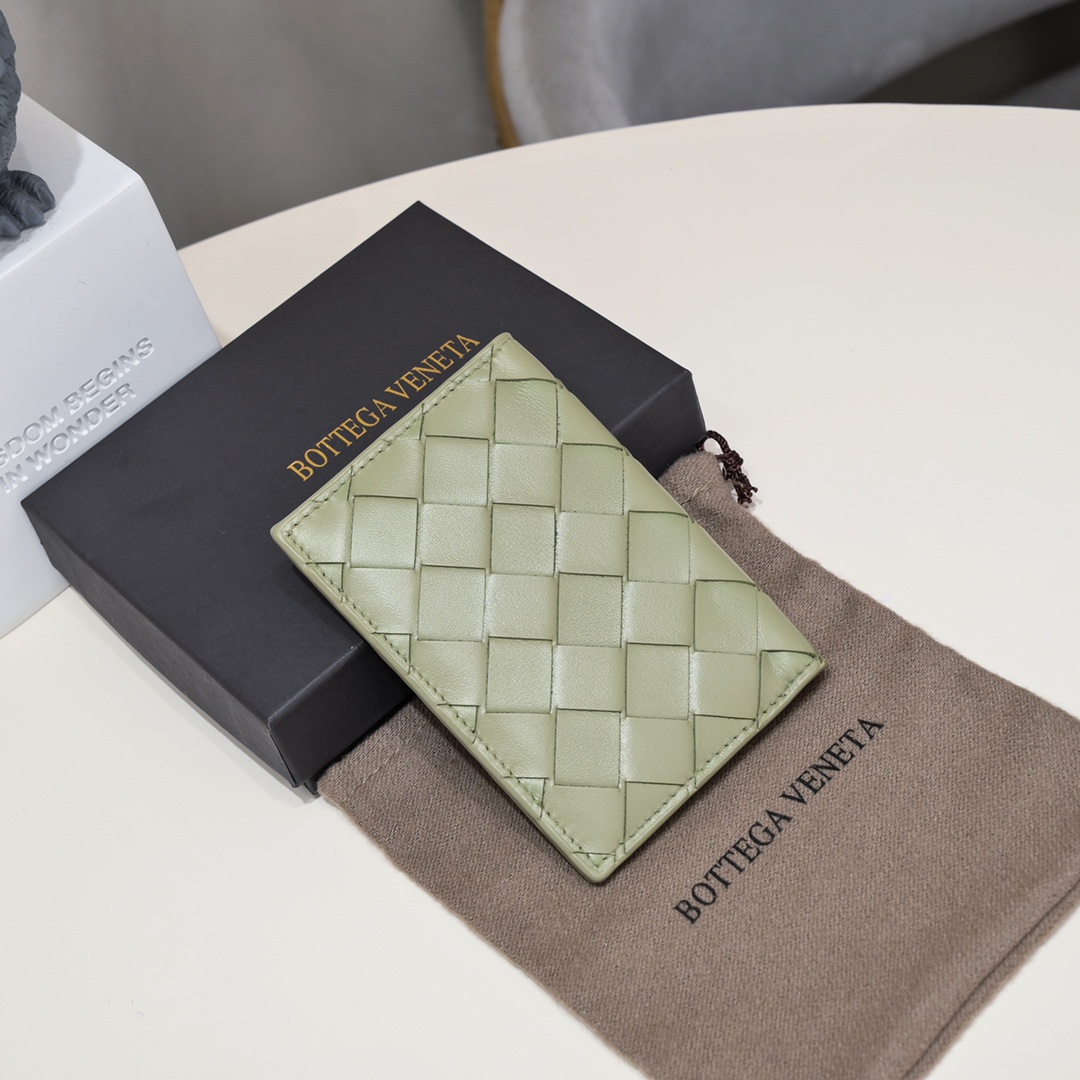 Bottega Veneta BV Intrecciato Monederos Billetera Verde Tejido Piel de oveja