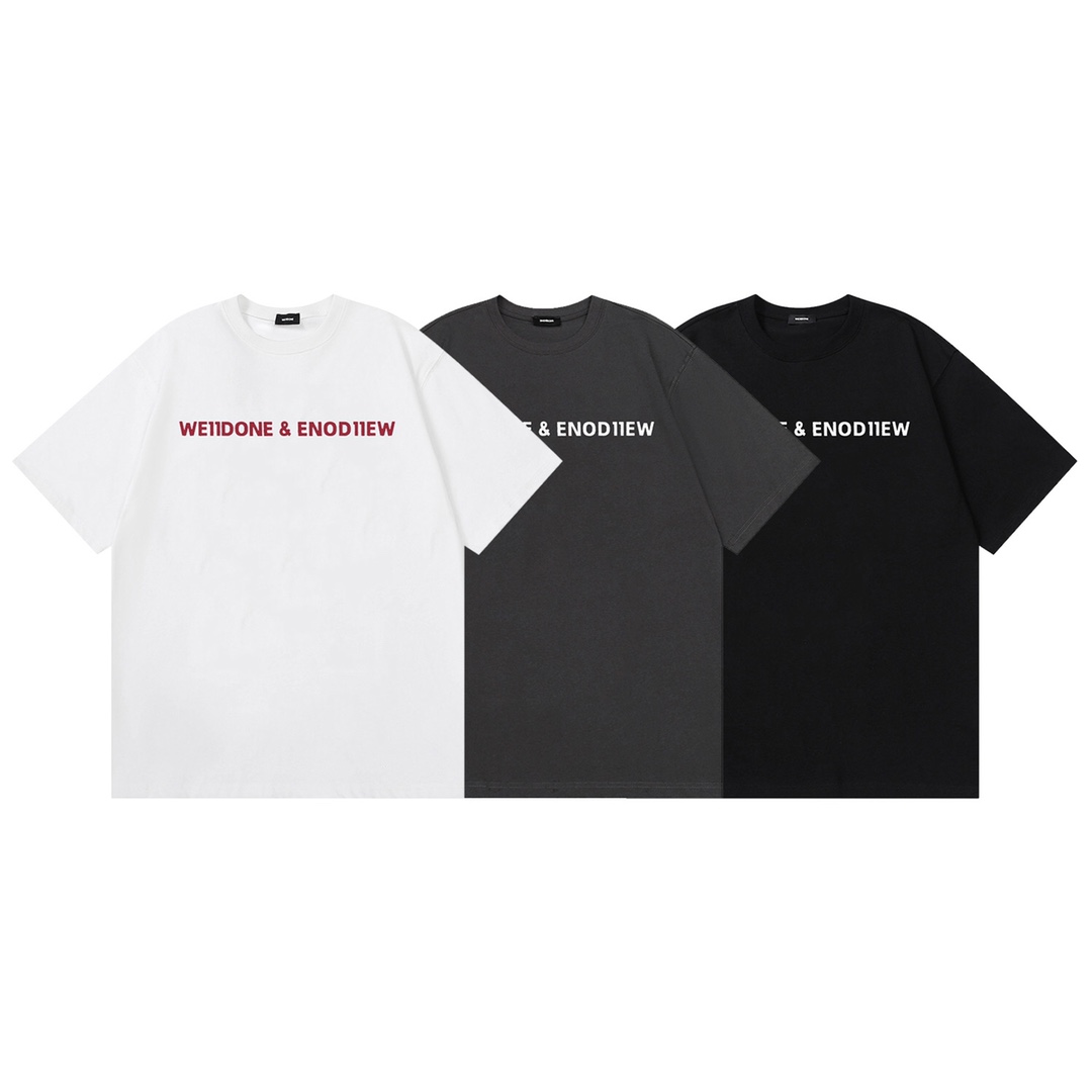 W081# Camiseta de manga corta unisex de corte holgado con estampado de arcoíris y subtítulos nuevo de WE11DON…