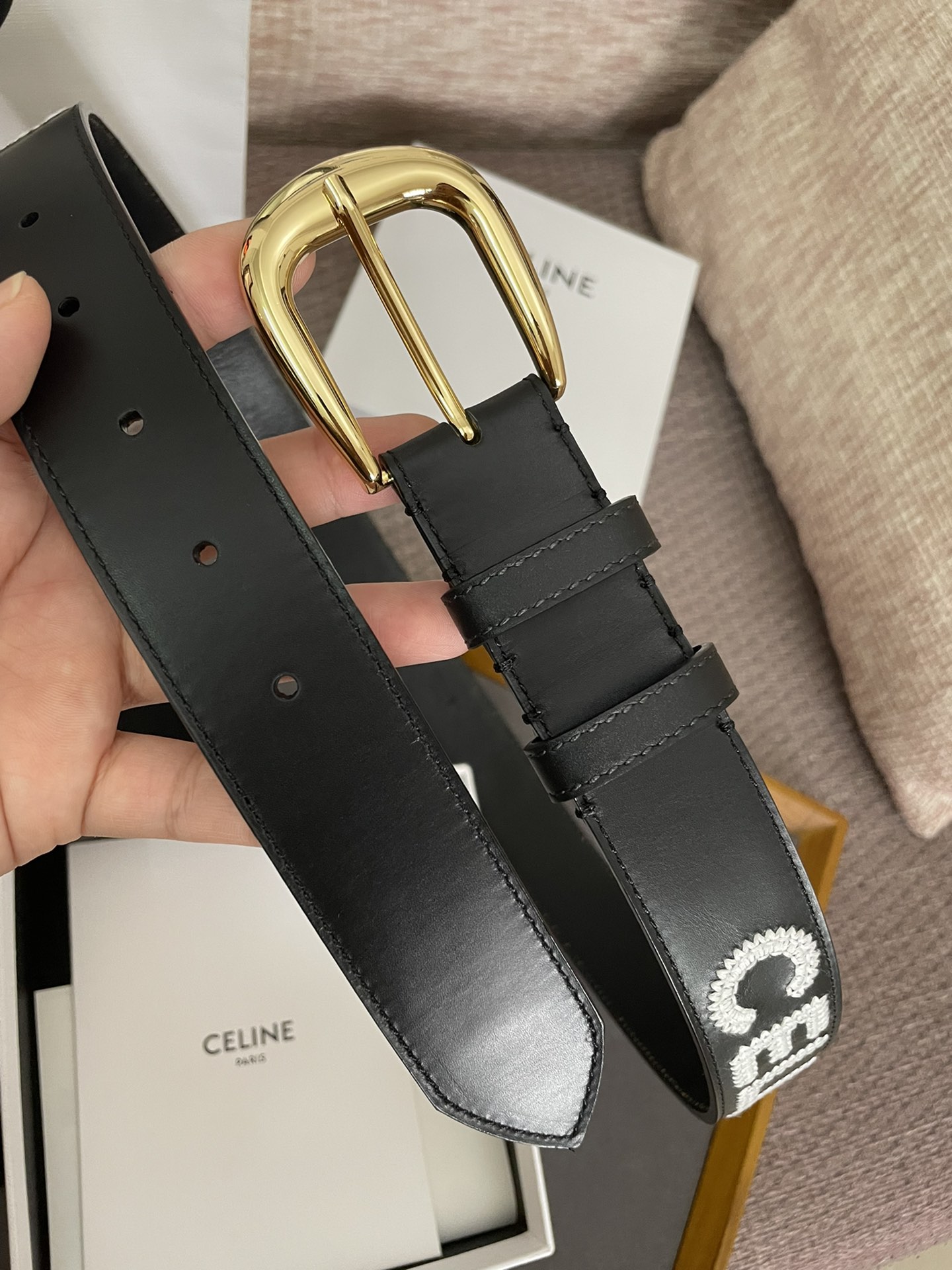 [Celine Belts]New Celine embroidered retro cowhide leather belt round buckle W