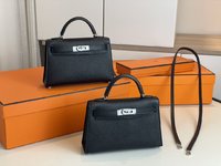 Hermes Kelly Handbags Crossbody & Shoulder Bags Black Silver Hardware Epsom Mini