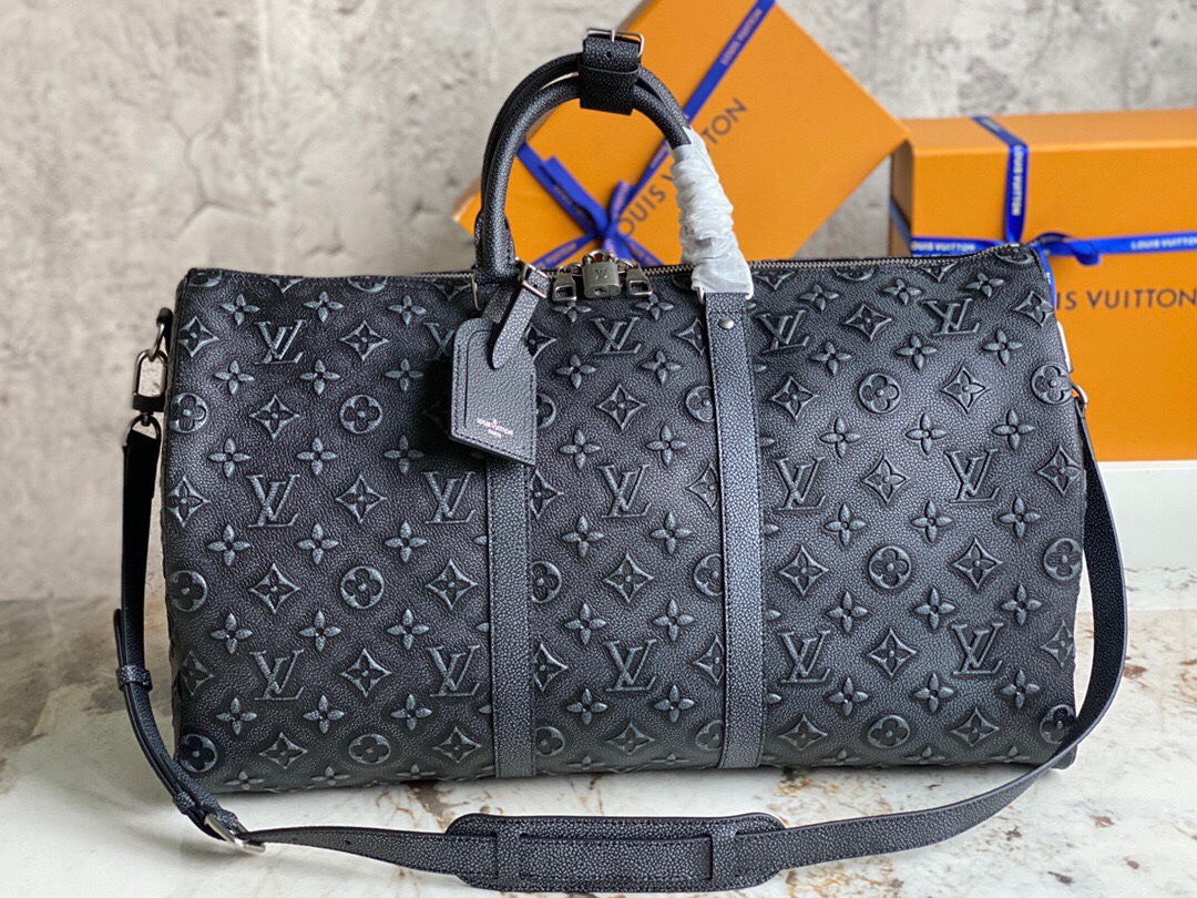 Louis Vuitton LV Keepall Travel Bags Black Blue Engraving m21375
