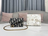 Dior Saddle Buy
 Wallet Card pack Blue Gold Vintage Canvas Cowhide Oblique Chains