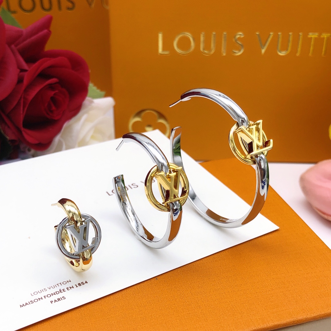 Replica
 Louis Vuitton Jewelry Earring Gold Silver Yellow Brass