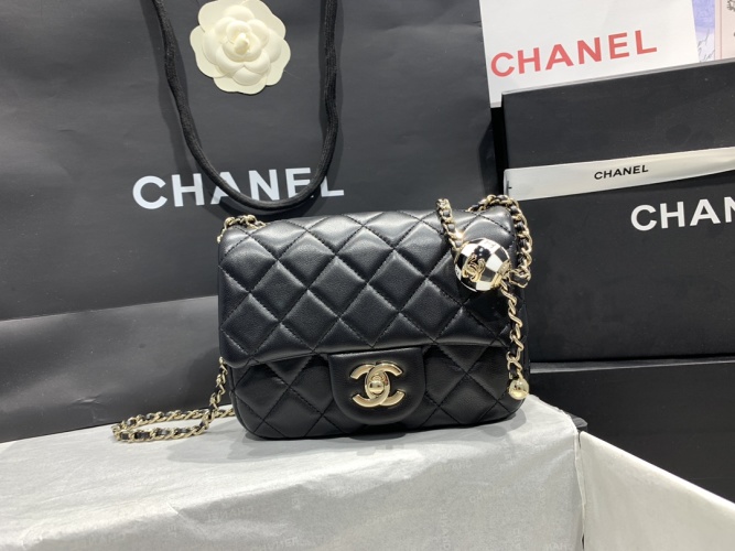 Chanel 23S Mini CF Flap Bag with Football Charm, Black Leather, 18cm 1 Chanel 23S Mini CF Flap Bag with Football Charm, Black Leather, 18cm