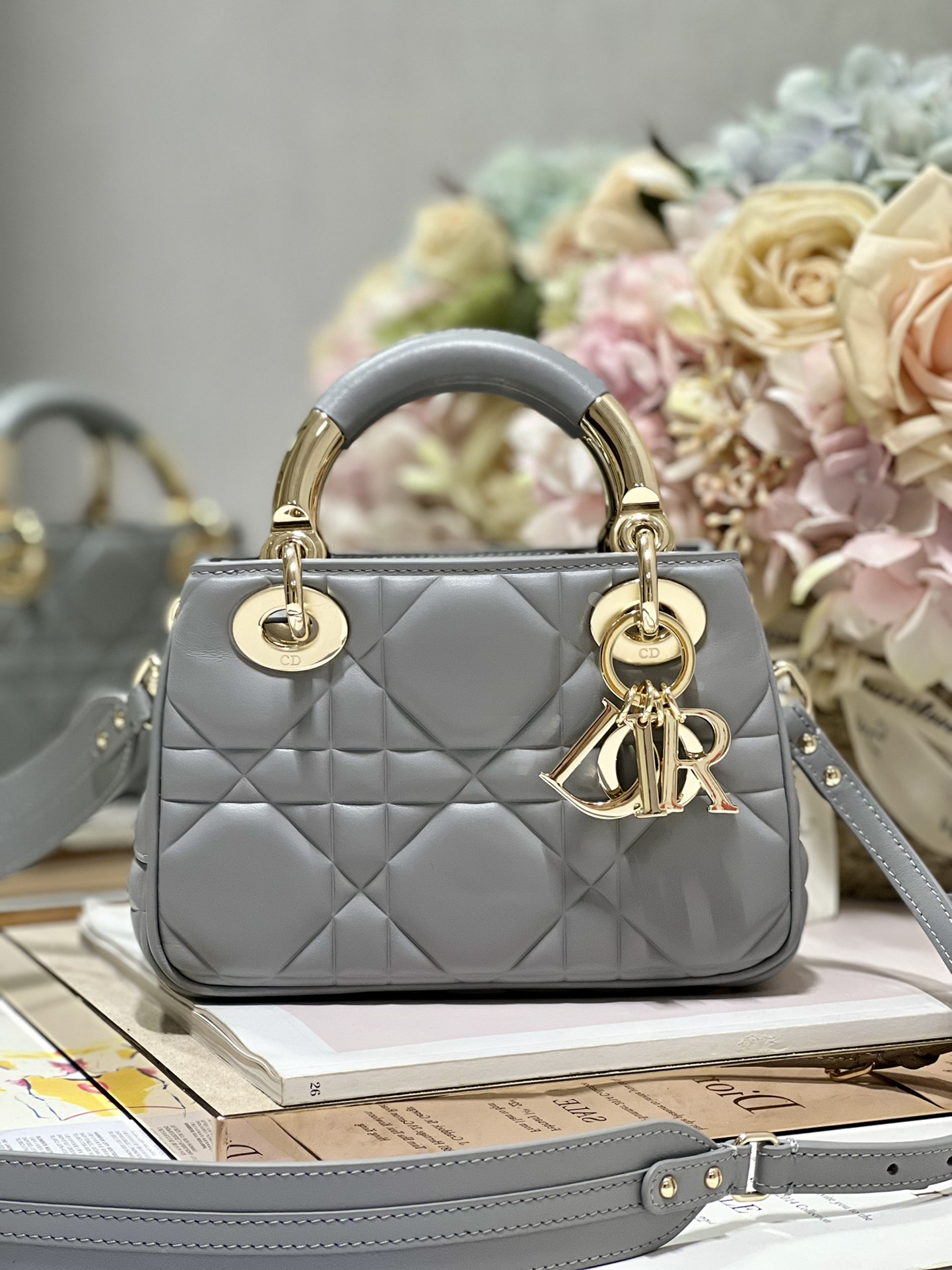 Dior Lady Handbags Crossbody & Shoulder Bags Gold Grey Hardware Cowhide Mini