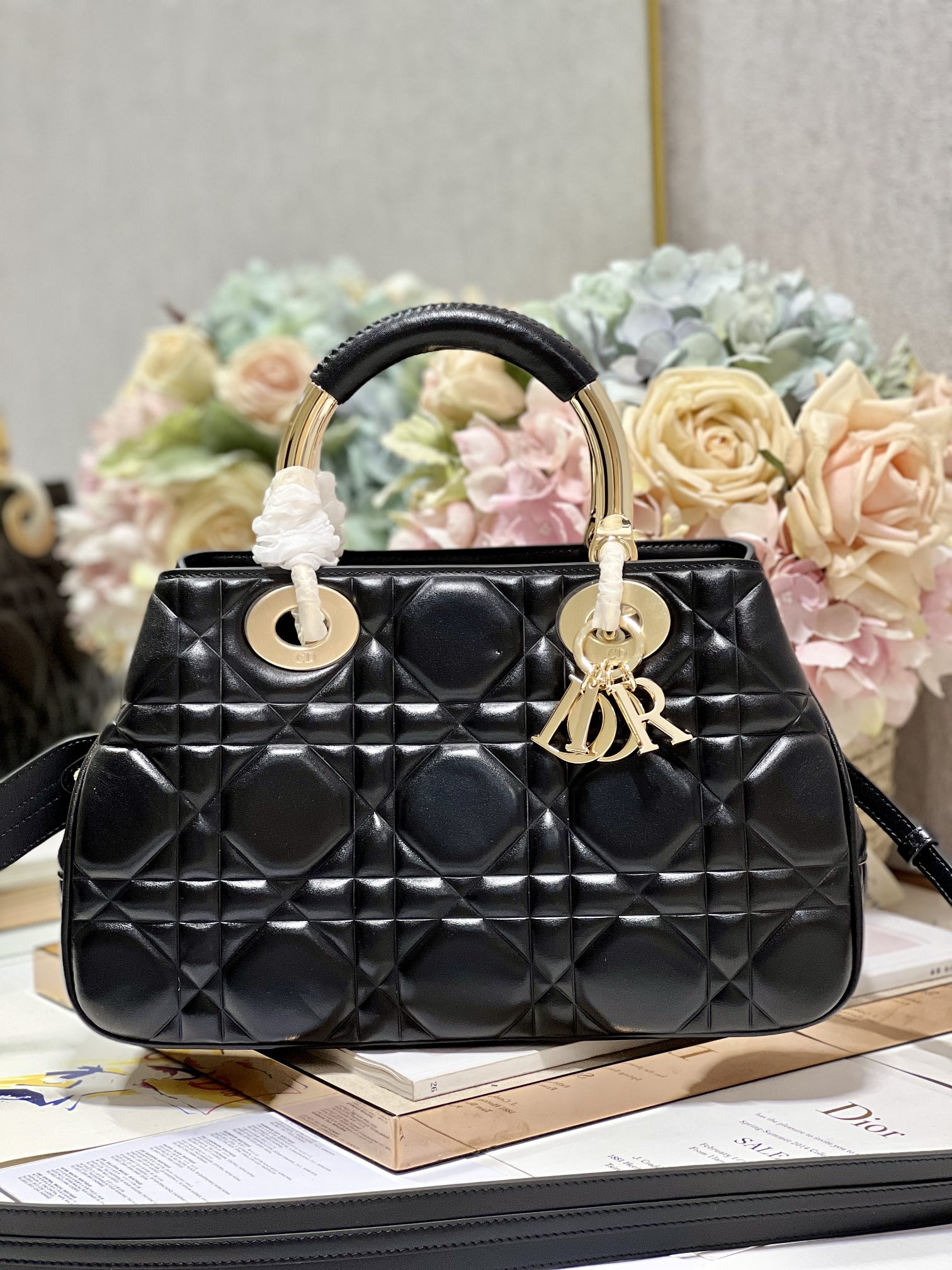 Dior Lady Handbags Crossbody & Shoulder Bags Black Gold Hardware Cowhide