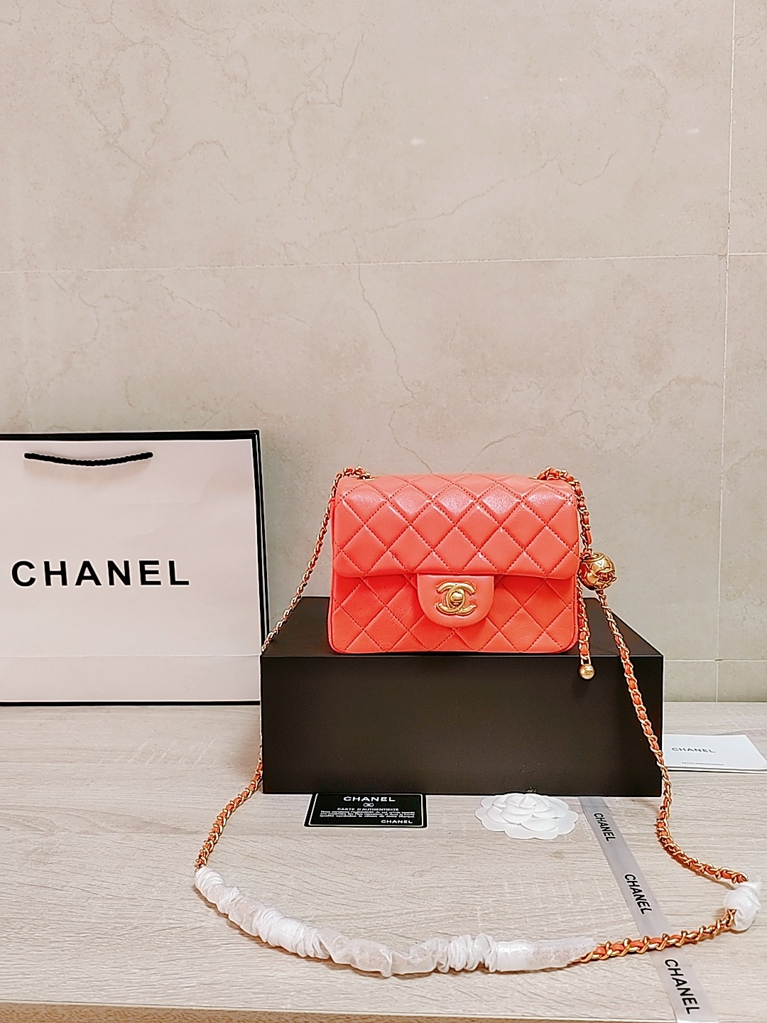 Chanel Classic Flap Bag Crossbody & Shoulder Bags Orange Pink Chains