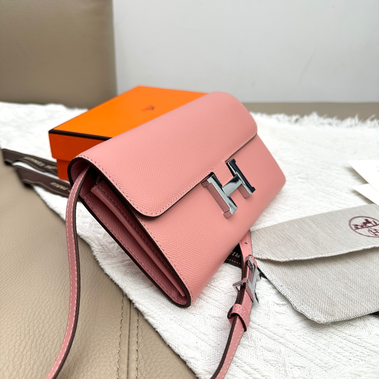 Hermes Constance Inspired Crossbody Bag - Pink Leather with Silver Hardware 3 a1681373184557 7245