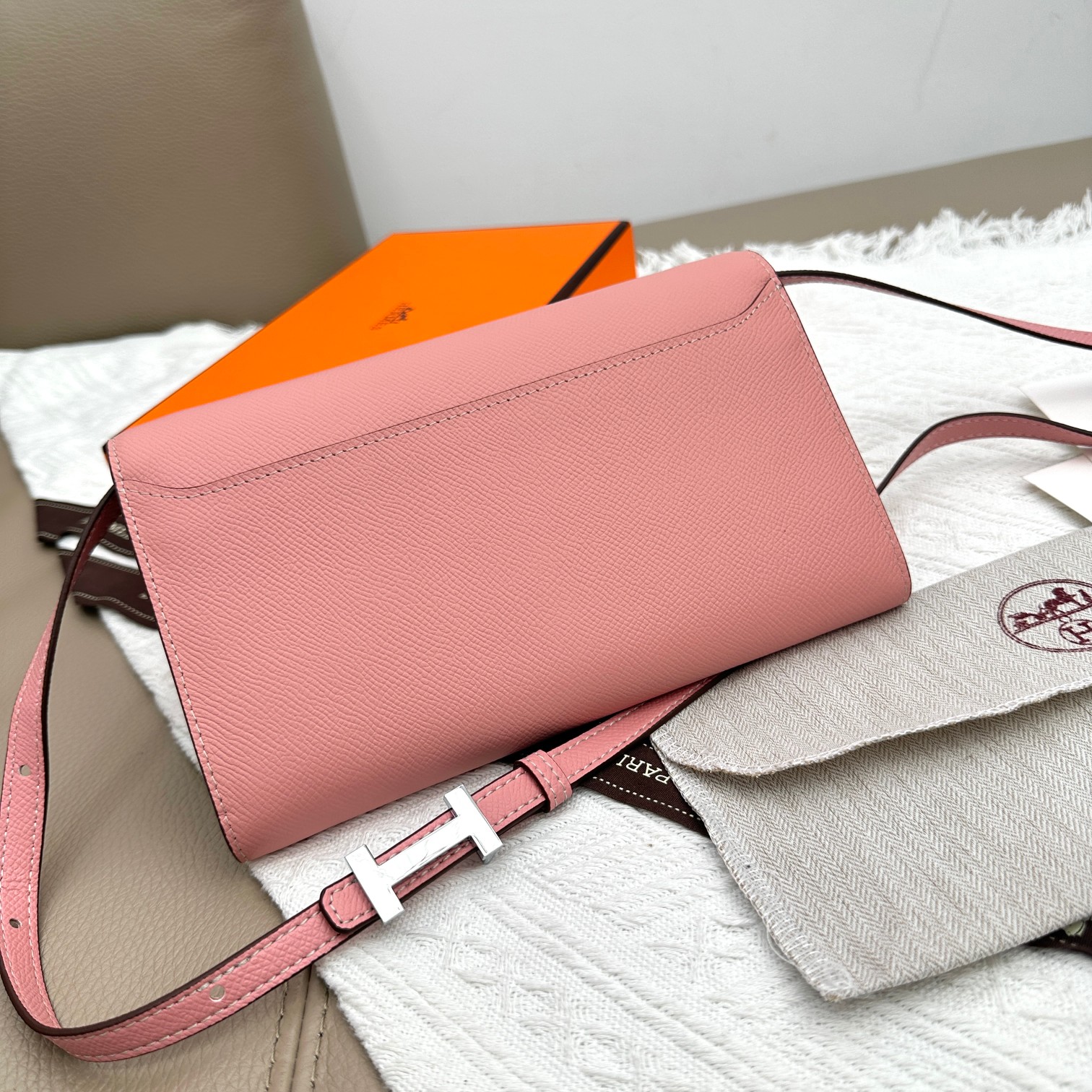 Hermes Constance Inspired Crossbody Bag - Pink Leather with Silver Hardware 4 a1681373185084 4513