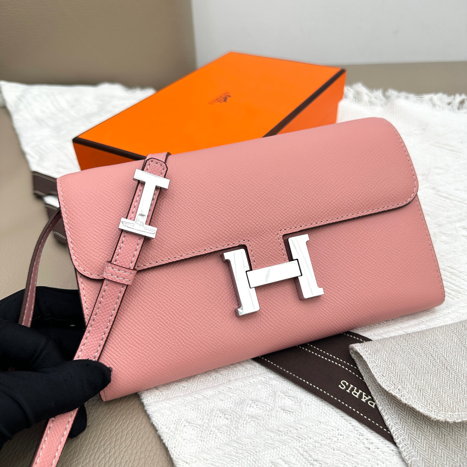 Hermes Constance Inspired Crossbody Bag - Pink Leather with Silver Hardware 5 a1681373185483 7187