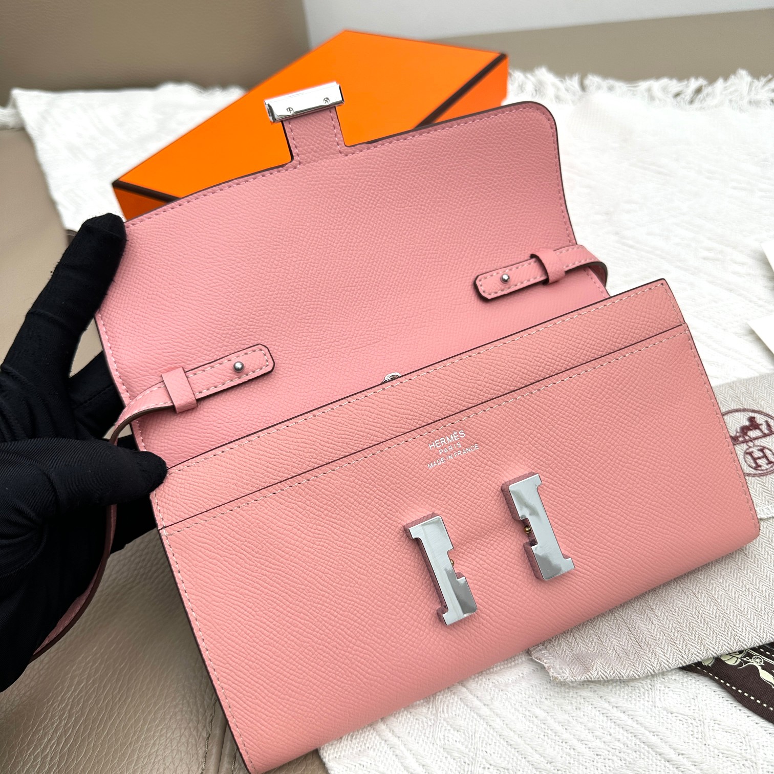Hermes Constance Inspired Crossbody Bag - Pink Leather with Silver Hardware 10 a1681373189505 2880