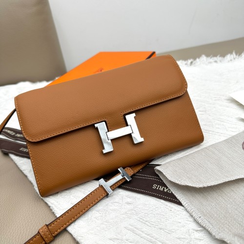 Hermes Constance Inspired Wallet Crossbody Bag with Silver Hardware 1 Hermes Constance Inspired Wallet Crossbody Bag with Silver Hardware