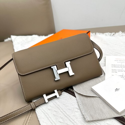 Hermes Constance Wallet Crossbody Bag - Elegant Leather with Silver Buckle