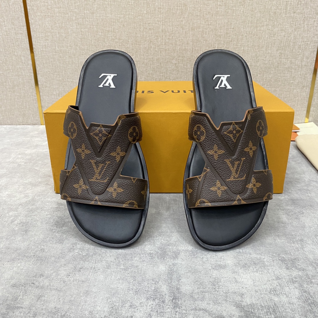 Louis Vuitton Shoes Slippers Cowhide Genuine Leather Rubber Summer Collection