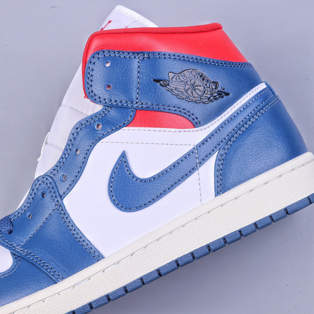 DT Pure Original Air Jordan 1 Mid ”French Blue” AJ1 Joe 1 Red and Blue Stitching BQ6472-146