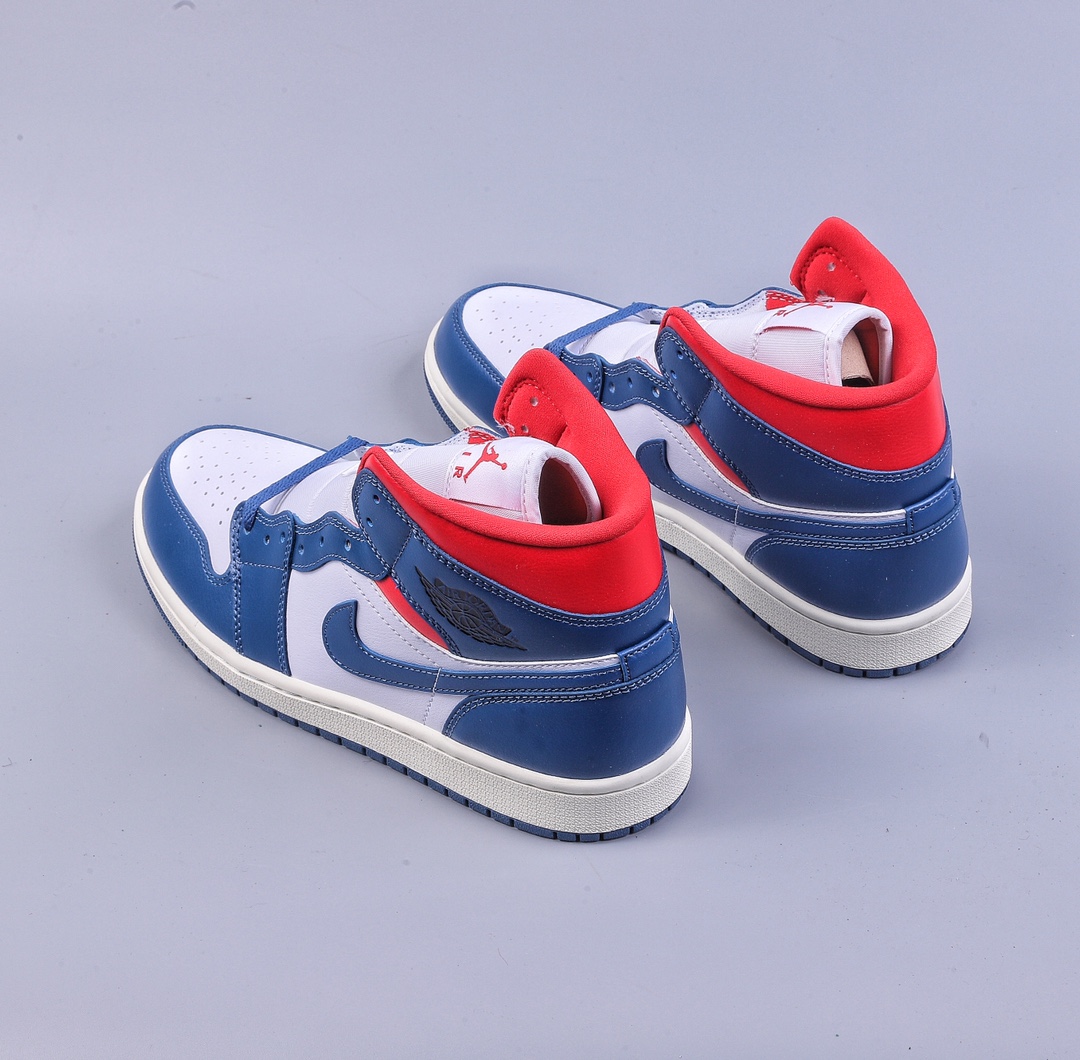 DT Pure Original Air Jordan 1 Mid ”French Blue” AJ1 Joe 1 Red and Blue Stitching BQ6472-146