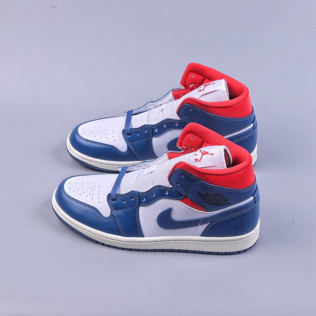 DT Pure Original Air Jordan 1 Mid ”French Blue” AJ1 Joe 1 Red and Blue Stitching BQ6472-146