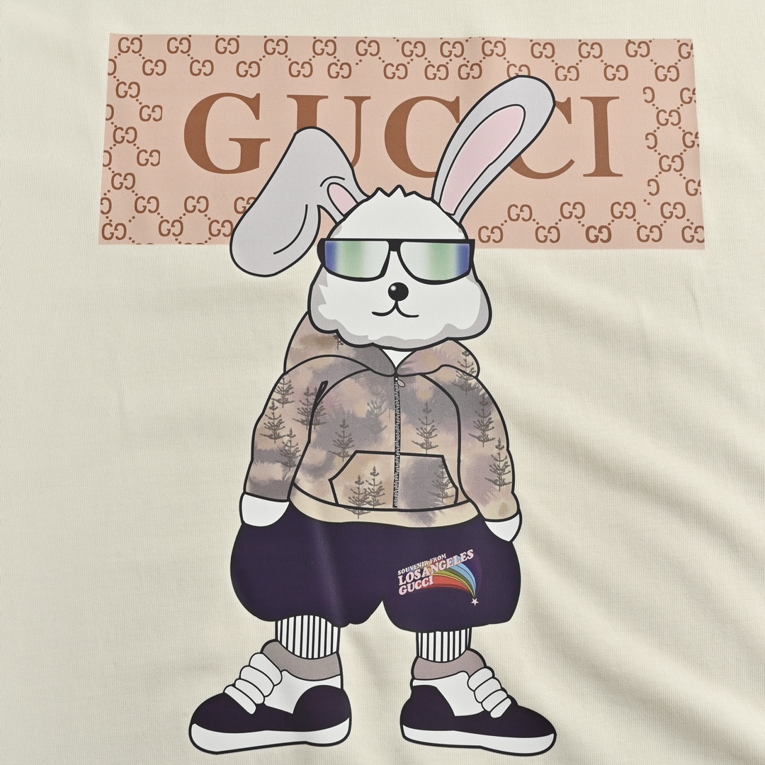 170 Gucci/古驰 23ss 双手插兜眼镜兔印花短袖 夏季新款