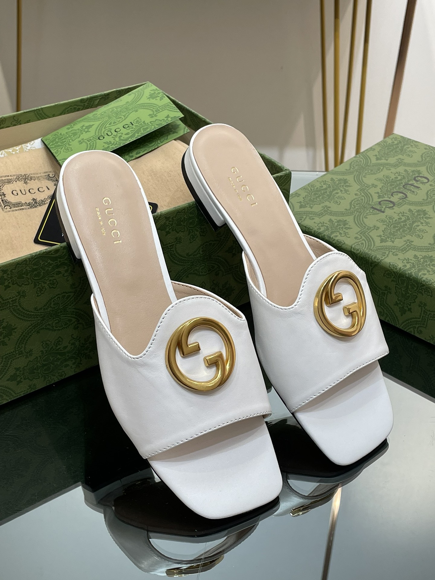 Gucci Perfect 
 Shoes Slippers High Quality Designer Replica
 Green Genuine Leather Sheepskin Vintage
