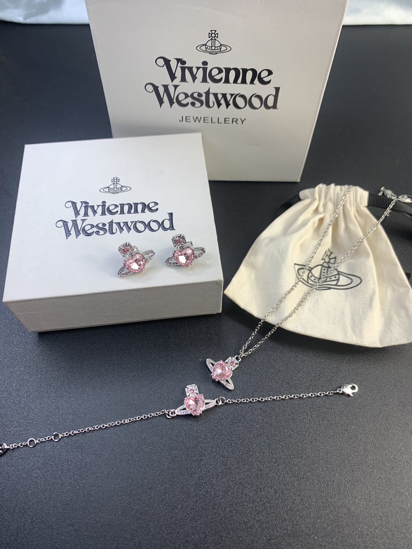 NO:103428,80 earrings 80 necklaces, Queen Mother's love pink diamond necklace bracelet earrings set, one-ya gold material, Queen Mother's necklace, Queen Mother's earrings, necklace, bracelet1986090980耳钉80项链 西太后爱心粉钻项链手链耳钉套装一亚金材质,西太后项链西太后耳钉,necklace,bracelet,Jewelry