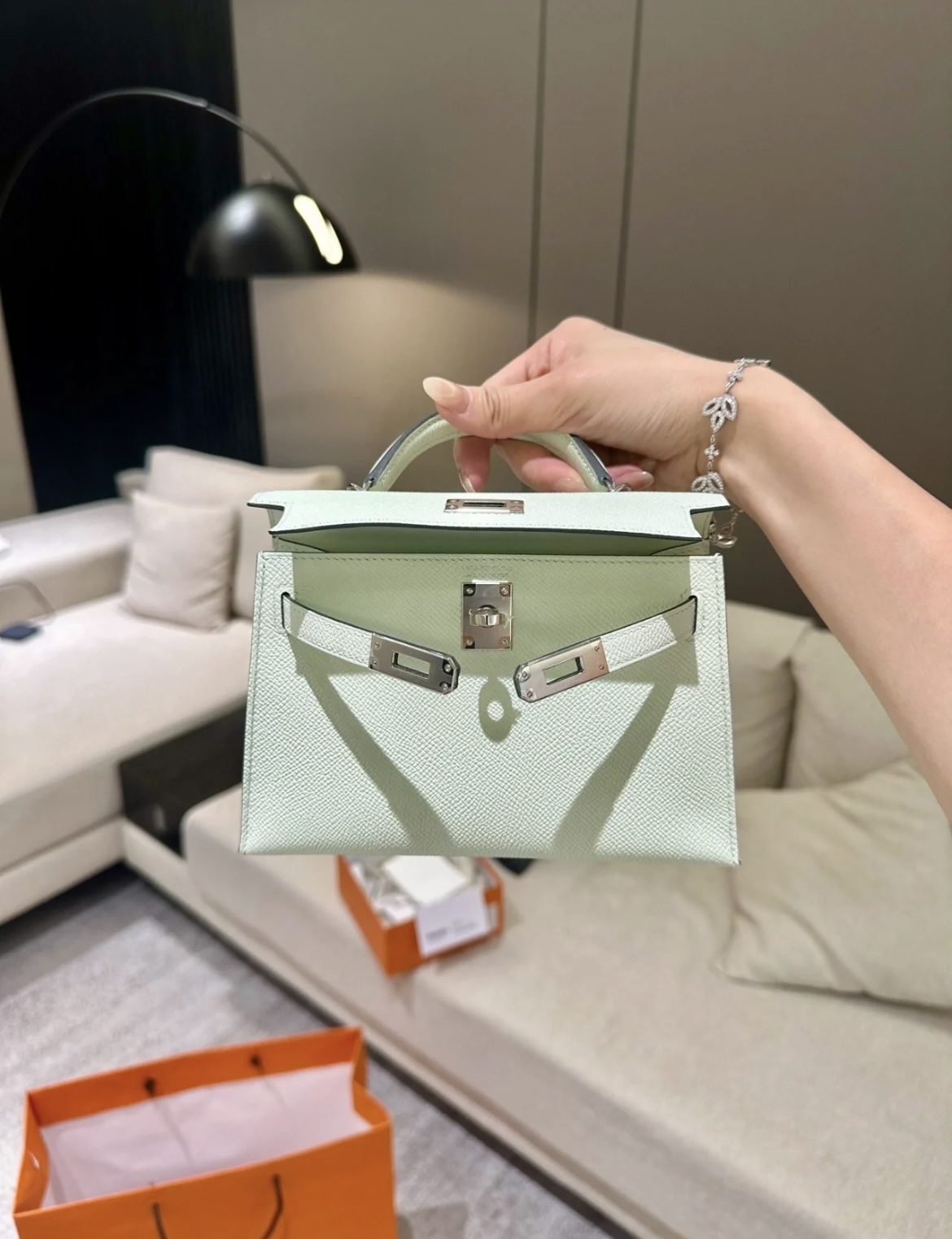 Hermes Kelly Handbags Crossbody & Shoulder Bags Green Silver Hardware Epsom Mini