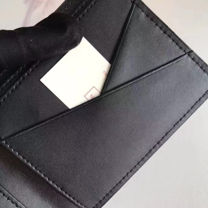Close-up of detail stitching on RFID wallet