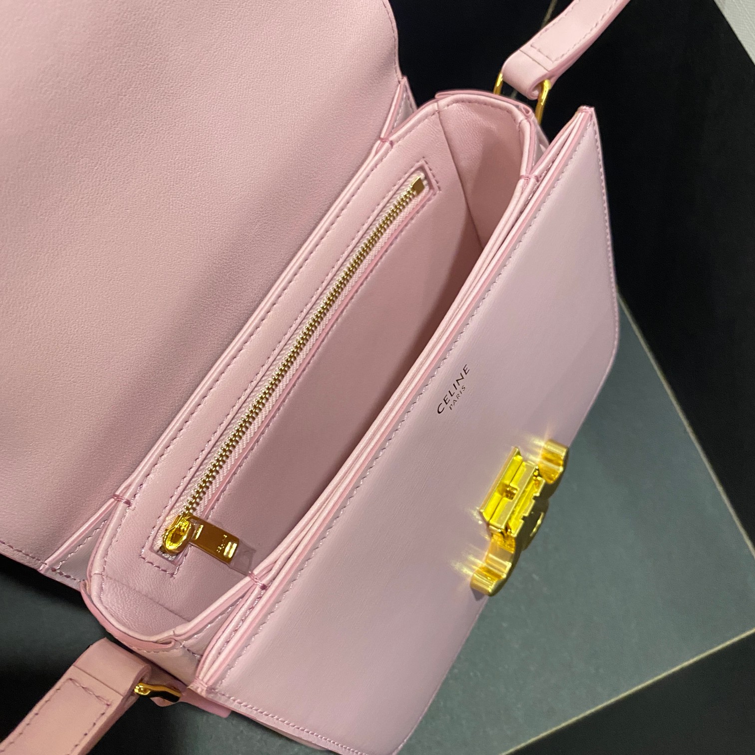 Celine Teen Triomphe Bag, Iconic Design, Adjustable Strap, Pink Leather 9 a1681454793989 0253