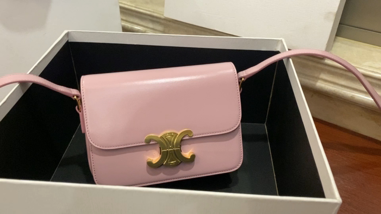 Celine Teen Triomphe Bag in Lilac Calfskin with Golden Hardware