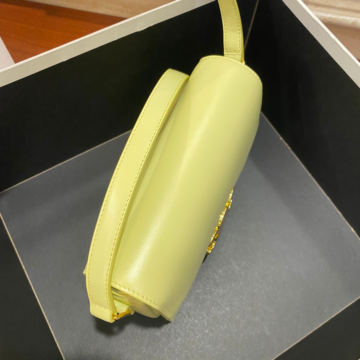 Celine Teen Triomphe Bag - Crossbody Purse in Yellow Leather with Gold Hardware 3 a1681455758636 2453
