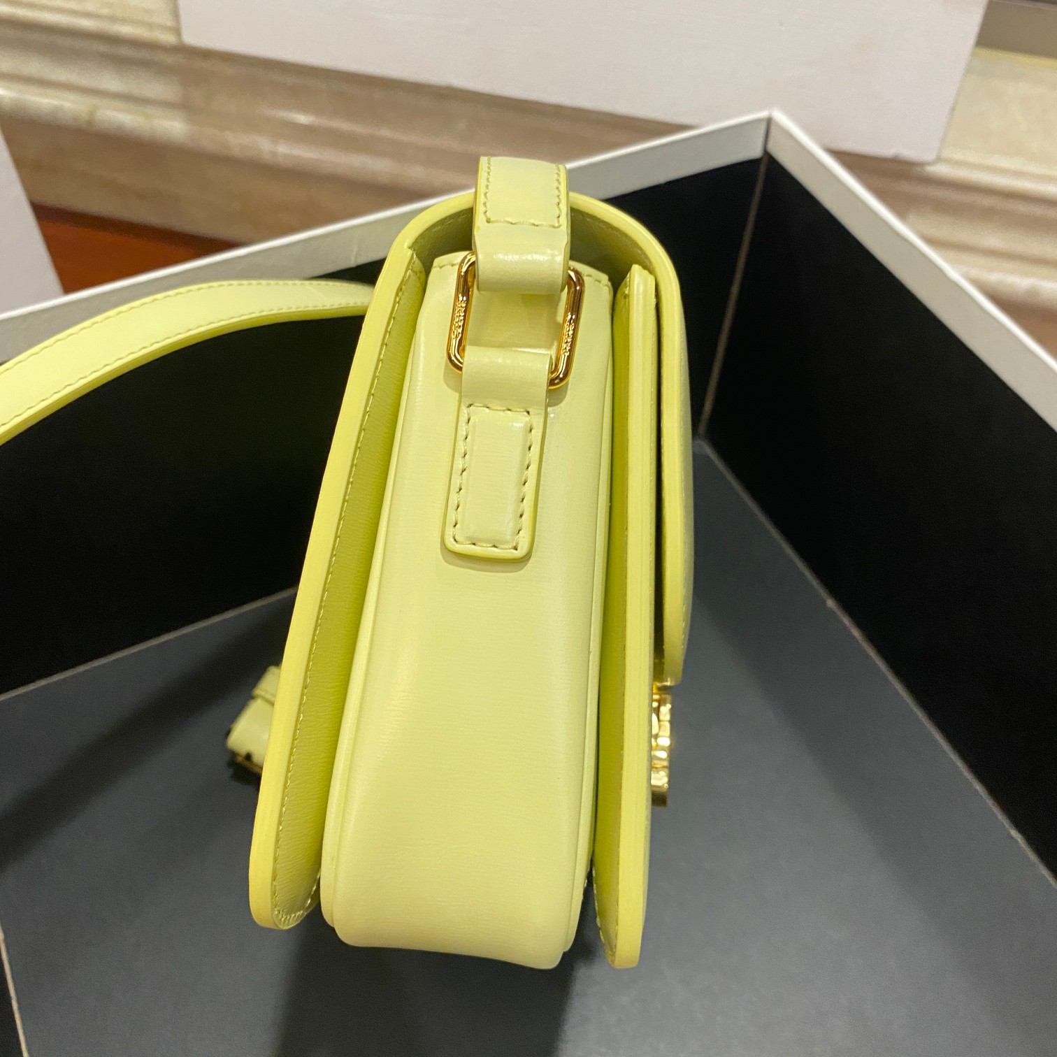 Celine Teen Triomphe Bag - Crossbody Purse in Yellow Leather with Gold Hardware 4 a1681455758814 6672